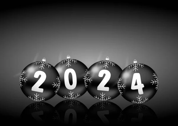 Yeni Yıl 2024 Illüstrasyonunda Siyah Arka Planda Noel Süsleri Metnin — Stok fotoğraf