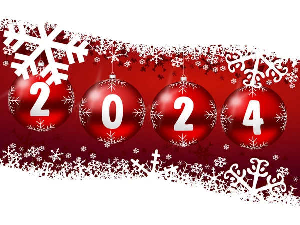 Nuevo Año 2024 Ilustración Con Bolas Navidad Copos Nieve Sobre — Foto de Stock