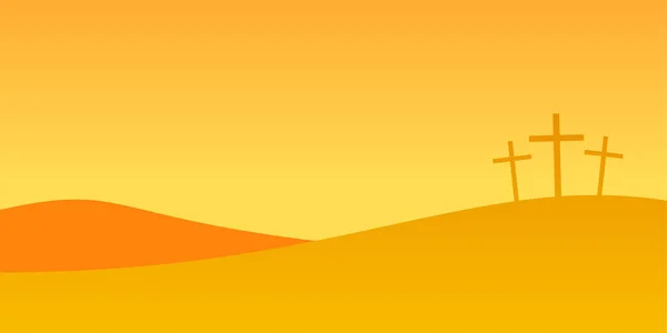 Trois Croix Sur Mont Golgotha Illustration Vectorielle Concept Pâques Avec — Image vectorielle