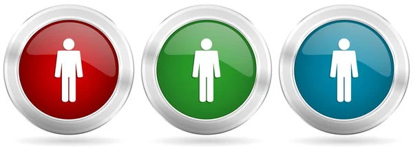 Hombre Conjunto Iconos Vector Género Botones Web Metálicos Plata Roja — Vector de stock