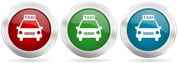 Набір Векторних Значків Таксі Червоні Сині Зелені Срібні Металеві Веб — стоковий вектор
