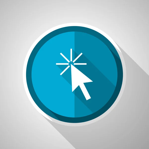 Haga Clic Aquí Símbolo Diseño Plano Icono Azul Vector Con — Vector de stock
