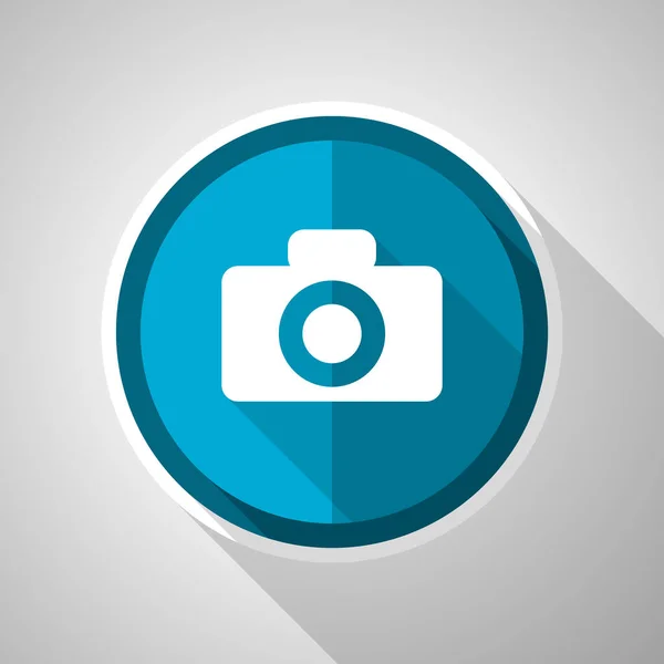 Simbolo Della Fotocamera Icona Blu Vettoriale Design Piatto Con Lunga — Vettoriale Stock