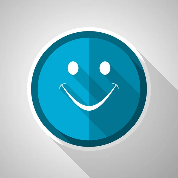 Símbolo Sonrisa Diseño Plano Vector Icono Azul Con Sombra Larga — Vector de stock