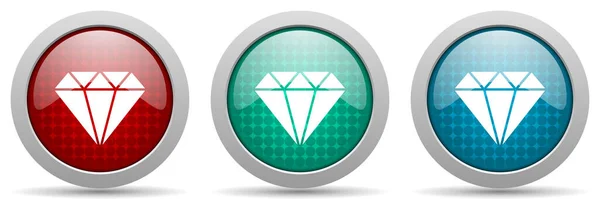 ダイヤモンドジュエル 宝ベクトルアイコンセット 光沢のあるウェブボタンコレクション — ストックベクタ