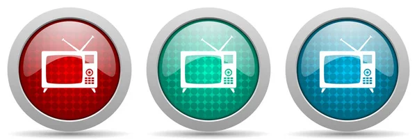 Retro Televize Video Obrazovka Vektorové Ikony Set Lesklé Webové Tlačítka — Stockový vektor