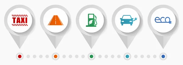 可再生能源 交通图标集 出租车 生物燃料 电动车 网络设计和移动应用生态标志 平板设计信息载体模板等其他标志 — 图库矢量图片