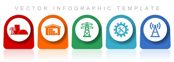 电力和能源图标集 平面设计各种五彩缤纷的图标 如发电厂 电力线 网络设计和移动应用的服务和天线 信息矢量模板 — 图库矢量图片