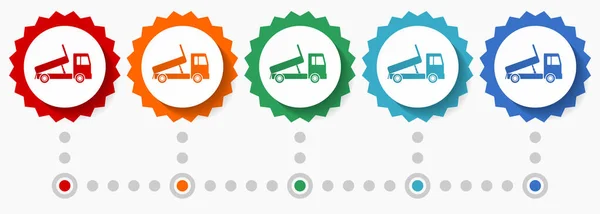 垃圾车 运输机 交通矢量图标集 彩色信息模板 平面设计徽章图标集 五种颜色选项 — 图库矢量图片