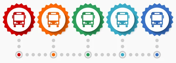 Bus Transport Vector Icon Set Colorful Infographic Template Set Flat — Stock Vector