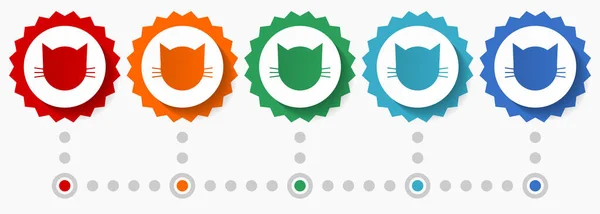 stock vector Cat head vector icon set, colorful infographic template, set of flat design badge icons in 5 color options