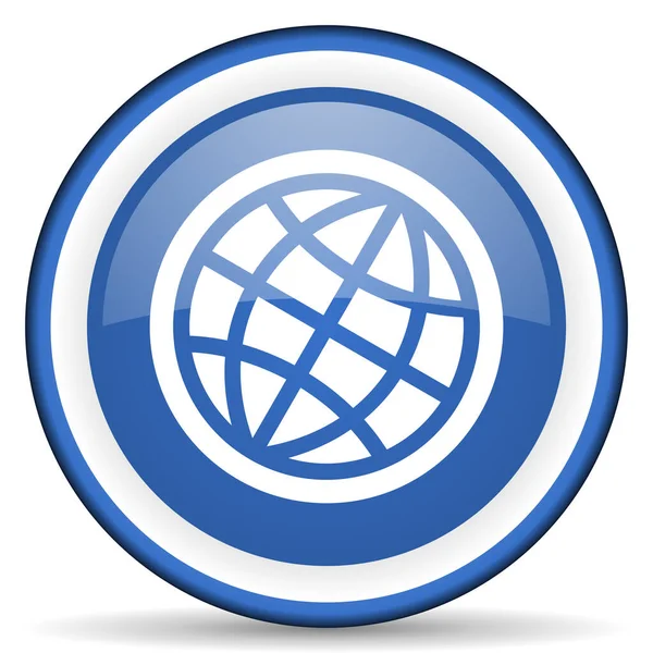 Ökologie Hochglanz Websymbol Für Elektrobusse Blauer Kreis Knopf Isoliert Auf — Stockfoto