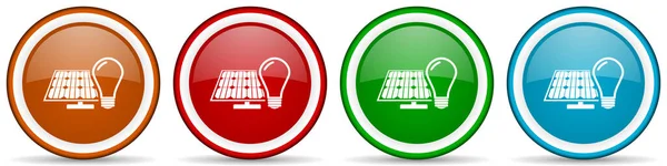 Żarówka Panel Słoneczny Błyszczące Ikony Zestaw Nowoczesnych Przycisków Projektowych Aplikacji — Zdjęcie stockowe