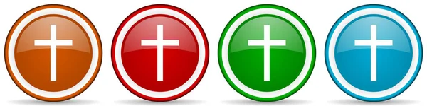 Cruz Religión Iconos Brillantes Conjunto Botones Diseño Moderno Para Aplicaciones —  Fotos de Stock