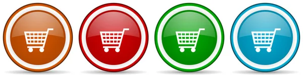 Shopping Cart Shop Trolley Glossy Icons Set Modern Design Buttons — Stock Photo, Image