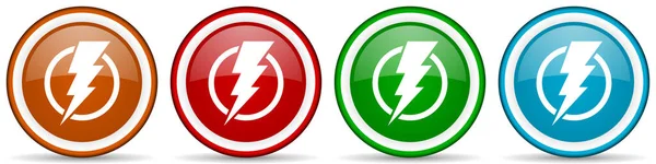 Elektrizität Blitz Hochglanzsymbole Für Energie Eine Reihe Moderner Design Tasten — Stockfoto
