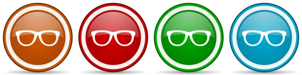 Gözlüklerin Parlak Simgeleri Web Internet Mobil Uygulamalar Için Dört Renk — Stok fotoğraf