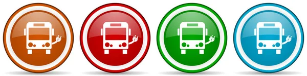 生態系 電気バス光沢のあるアイコン 白の背景に隔離された4色のオプションでウェブ インターネット モバイルアプリケーション用のモダンなデザインボタンのセット — ストック写真