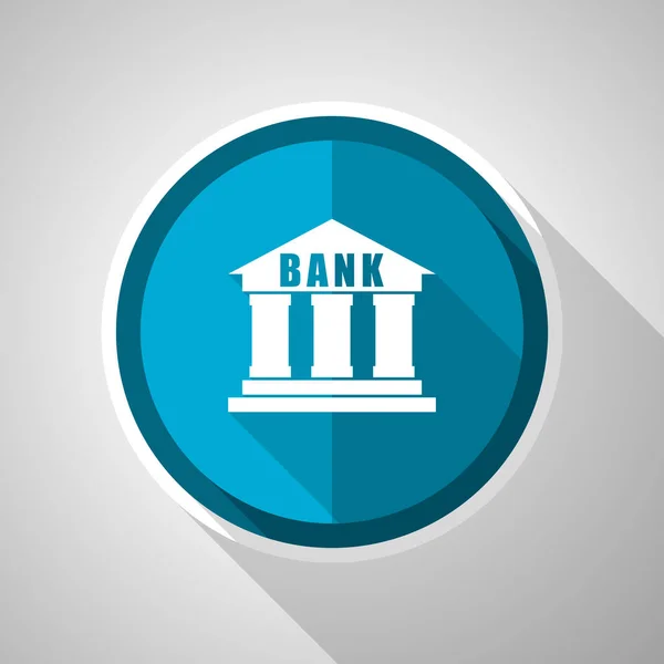 銀行のシンボル 長い影のフラットデザインベクトル青のアイコン — ストックベクタ