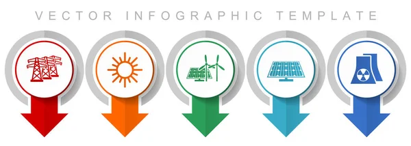 Symbolset Für Erneuerbare Energien Verschiedene Zeiger Symbole Wie Stromleitung Sonne — Stockvektor