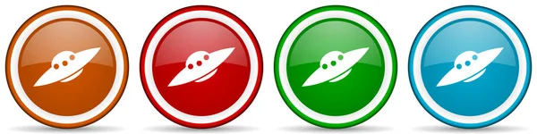 Ufo Alien Spaceship Glossy Icons Set Modern Design Buttons Web — Stock Photo, Image