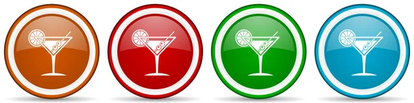 Tropisk Dryck Alkohol Bar Martini Glas Glansiga Ikoner Uppsättning Moderna — Stockfoto