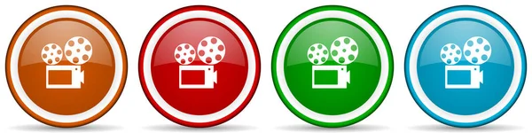ビデオ 映画光沢のあるアイコン 白い背景に隔離された4色のオプションでウェブ インターネット モバイルアプリケーションのためのモダンなデザインボタンのセット — ストック写真