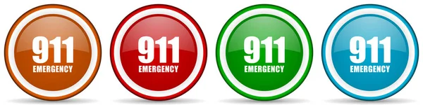 Počet Nouzových 911 Lesklé Ikony Sada Moderních Designových Tlačítek Pro — Stock fotografie