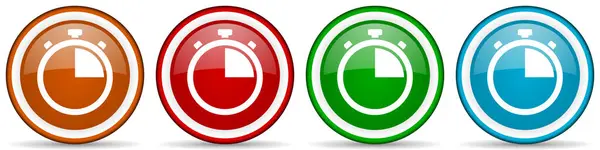 Stopwatch Horloge Glanzende Pictogrammen Set Van Moderne Design Knoppen Voor — Stockfoto