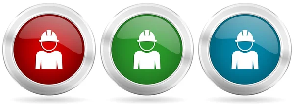 Engineer Worker Manager Employe Vector Icon Set Red Blue Green — Image vectorielle