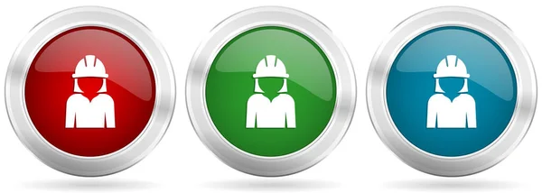 Engineer Worker Manager Employe Vector Icon Set Red Blue Green — 图库矢量图片