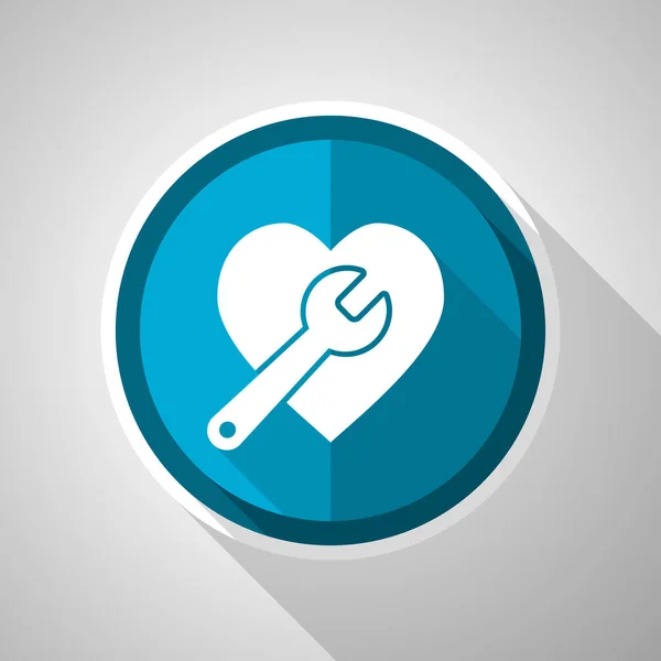 Wrench Heart Symbol Flat Design Vector Blue Icon Long Shadow — Stock Vector