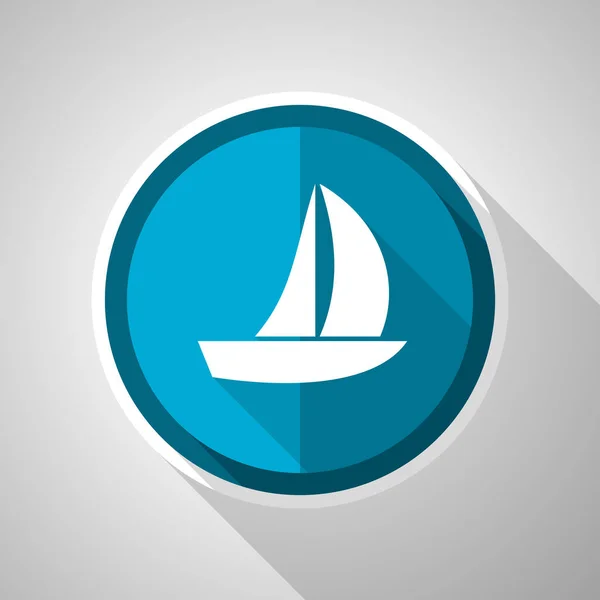 長い影とヨットのシンボル フラットデザインベクトル青のアイコン — ストックベクタ