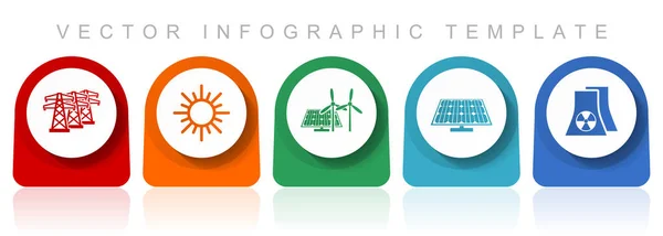可再生能源图标集 平面设计 各种彩色图标 如电线 太阳能 太阳能电池板 核电站等 用于网页设计和移动应用 信息载体模板 — 图库矢量图片