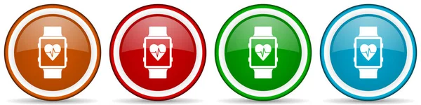 Smartwatch Reloj Inteligente Iconos Brillantes Fitness Conjunto Botones Diseño Moderno —  Fotos de Stock