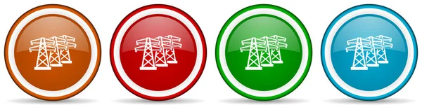 Linia Energetyczna Wieże Energetyczne Błyszczące Ikony Zestaw Nowoczesnych Przycisków Projektowych — Zdjęcie stockowe