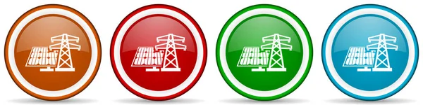 太陽電池パネル クリーンエネルギー パワー光沢のあるアイコン 白の背景に隔離された4色のオプションでウェブ インターネット モバイルアプリケーション用のモダンなデザインボタンのセット — ストック写真