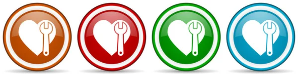 Llave Corazón Iconos Brillantes Conjunto Botones Diseño Moderno Para Aplicaciones —  Fotos de Stock