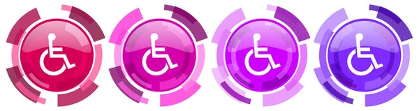 轮椅彩色图标系列 圆形光泽图标集隔离在白色 现代设计网络按钮上 — 图库照片
