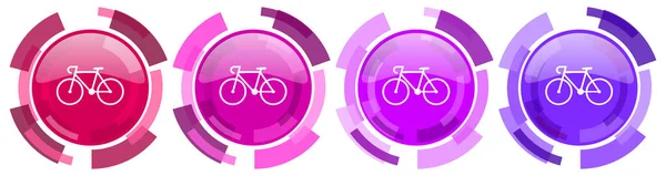 自行车彩色图标集合 圆形光泽图标集隔离在白色 现代设计网络按钮上 — 图库照片