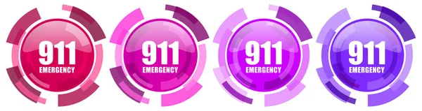 Αριθμός Έκτακτης Ανάγκης 911 Πολύχρωμα Εικονίδια Συλλογή Στρογγυλό Γυαλιστερό Σύνολο — Φωτογραφία Αρχείου