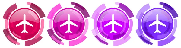 飞机彩色图标集合 圆形光滑图标集隔离在白色 现代设计网页按钮 — 图库照片