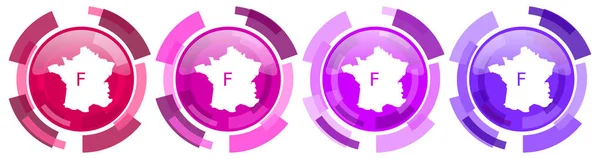 Fransa Haritası Renkli Simgeler Koleksiyonu Parlak Yuvarlak Simge Seti Beyaz — Stok fotoğraf