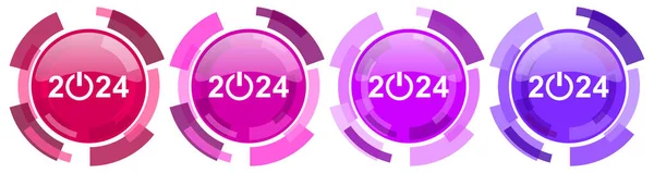 Neues Jahr 2024 Bunte Icons Kollektion Runde Glänzende Icons Set — Stockfoto