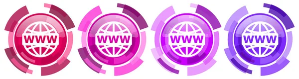 Web Www和Internet彩色图标集合 圆形光滑图标集隔离在白色 现代设计Web按钮上 — 图库照片