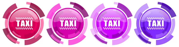 Taxi Kolorowe Ikony Kolekcji Okrągły Błyszczący Zestaw Ikon Izolowane Białym — Zdjęcie stockowe