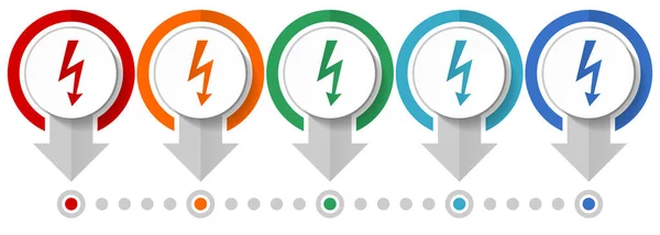 Electricidad Potencia Conjunto Iconos Vectores Energía Plantilla Infografía Diseño Plano — Vector de stock