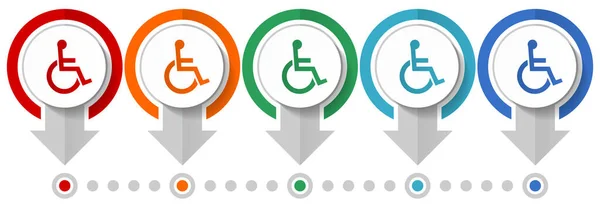Invalidní Vozík Vypnutá Sada Vektorových Ikon Infografická Šablona Plochým Designem — Stockový vektor