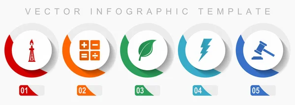 stock vector Fuel and energy icon set, miscellaneous icons such as oil and gas, calculator, leaf, bolt and auction, flat design vector infographic template, web buttons in 5 color options