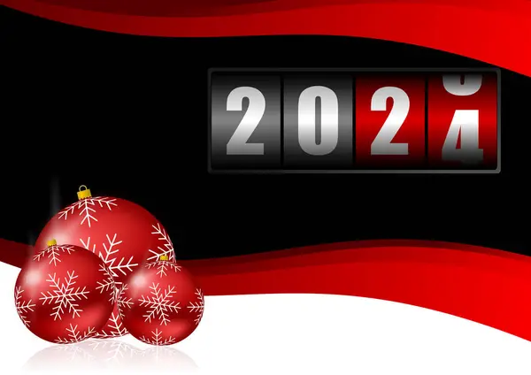Νέο Έτος 2024 Εικονογράφηση Μετρητή Και Μπάλες Χριστούγεννα — Φωτογραφία Αρχείου